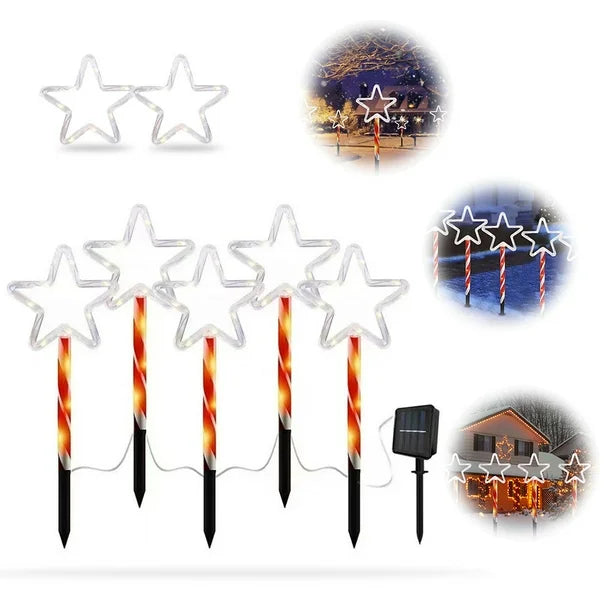 Set 5 decoratiuni luminoase solare pentru Craciun, model STEA