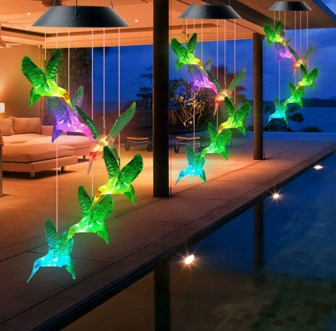 Decoratiune solara cu joc de lumini, 6 colibri LED