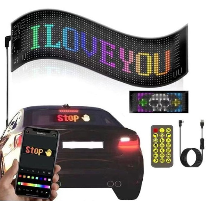 Ecran LED flexibil pentru masina, control wireless prin aplicatie mobila, proiectie multicolora