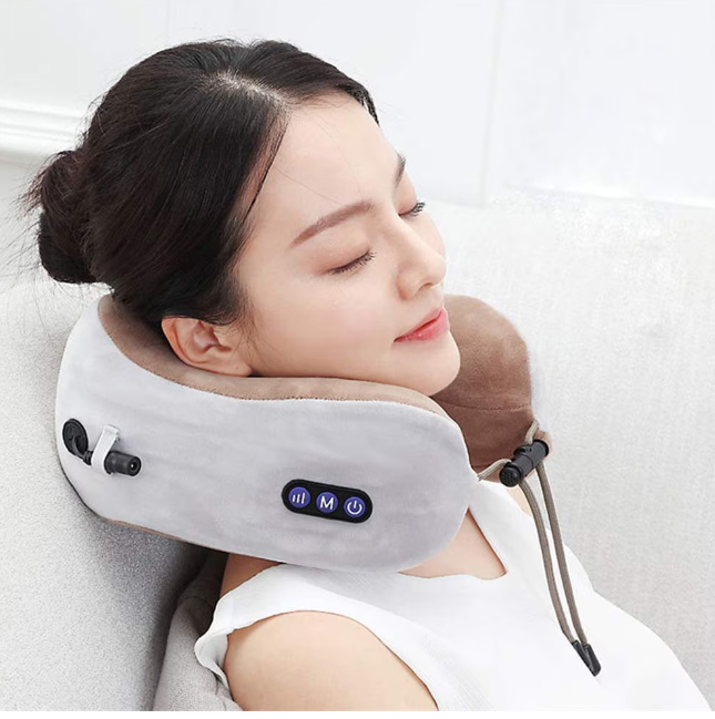 Perna de masaj electrica in forma de U, suport cervical, terapie magnetica, 26 cm, Memory Foam