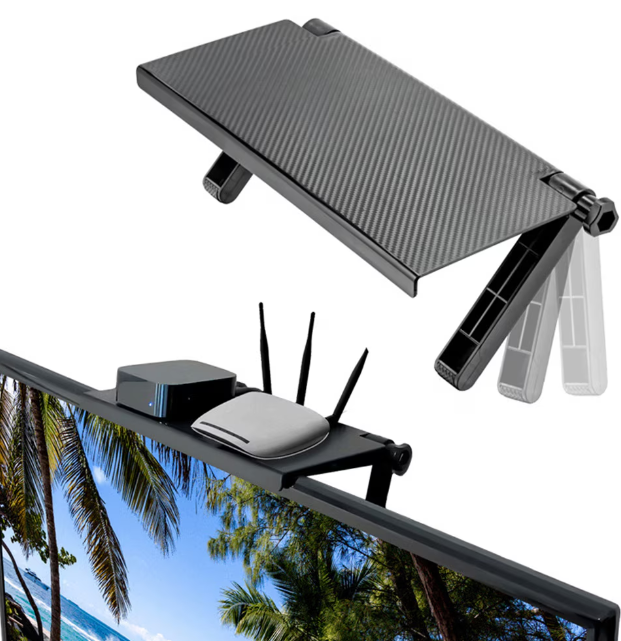 Suport TV pentru receiver/ telecomanda/set up box, DIGIMAT montabil fara suruburi, practic si precis, ajustabil, Negru