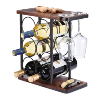 Suport 6 sticle de vin, 2 pahare