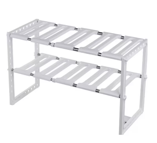 Raft Organizator pentru bucatarie sau baie, extensibil, alb inox/pvc, 47 x 26 x 38 cm, Alb