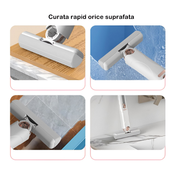 Set 2x Mop de Mana, Mini-Portabil, cu Sistem de Stoarcere, Burete Absorbant, Multisuprafete si Geamuri, 29.5 x 15.5 cm,