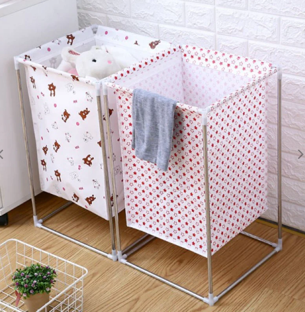 set 2x Cos pentru rufe, metalic-textil, 55 x 32 cm