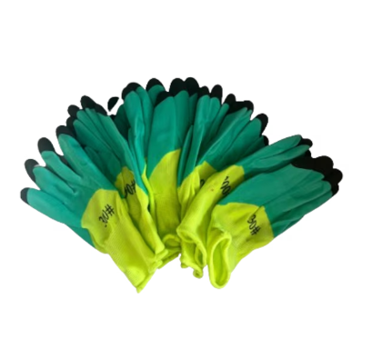 Set 10 manusi de lucru groase din spuma latex galben-verde-negru marime universala