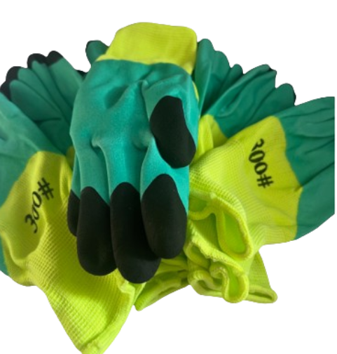 Set 10 manusi de lucru groase din spuma latex galben-verde-negru marime universala