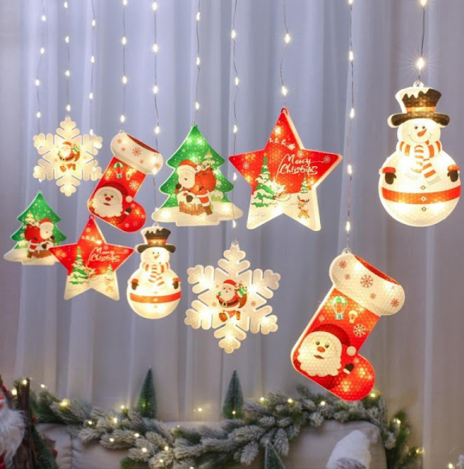 Instalatie de Craciun, 10 figurine LED, 3 metri, alb cald