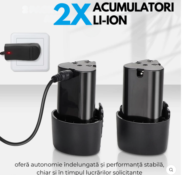 Polizor unghiular, design portabil, cu 2 acumulatori