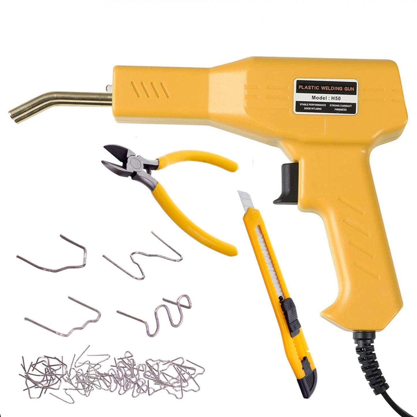 TRUSA PISTOL PROFESIONAL SI KIT PENTRU REPARAREA FISURILOR DIN PLASTIC, POLIPROPILENA, 400 CAPSE DE INTARIRE, PUTERE 100W