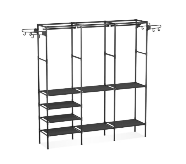 Umeras dublu cu rafturi, 173 x 36 x 160 cm, Negru