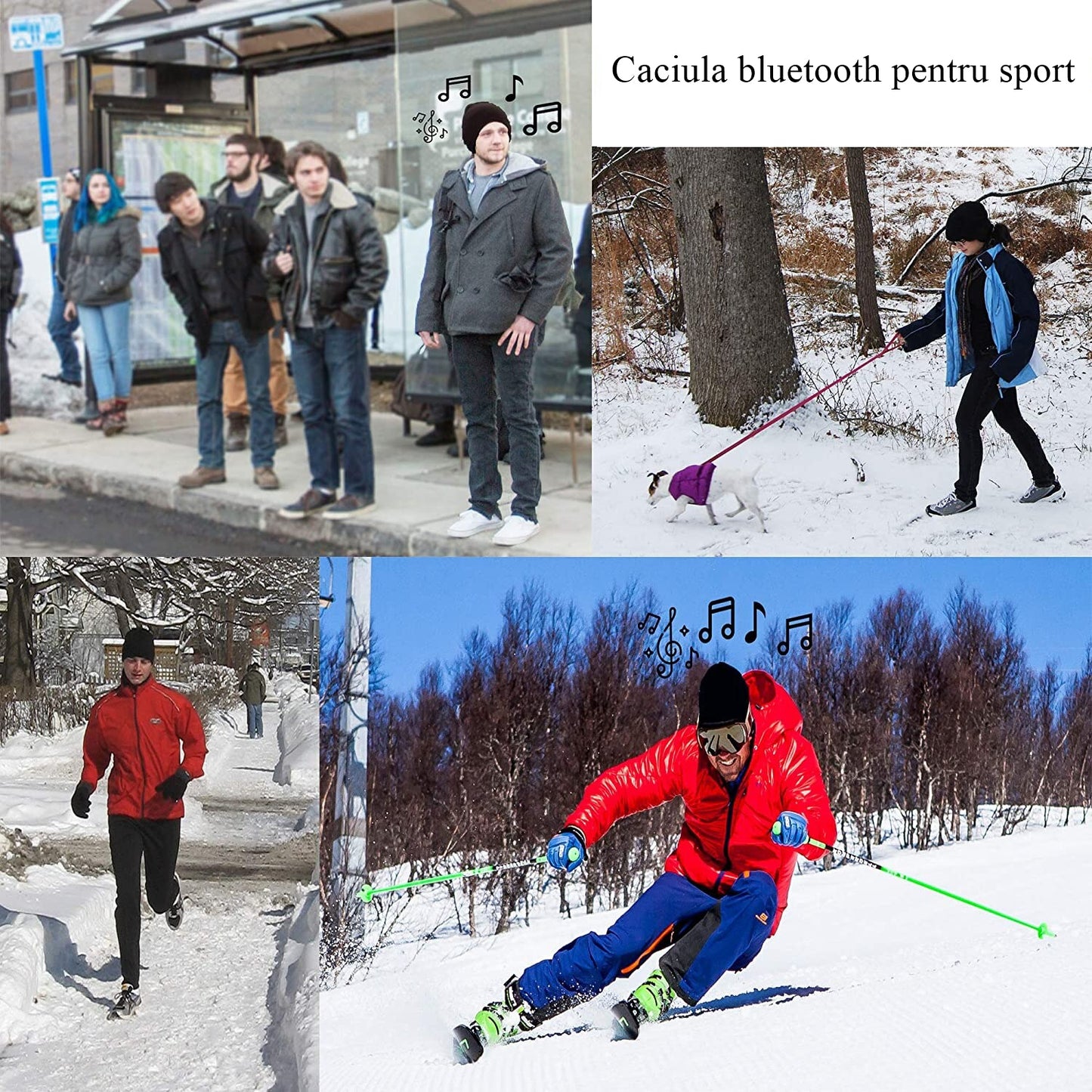 Caciula unisex cu 2 difuzoare, microfon si bluetooth