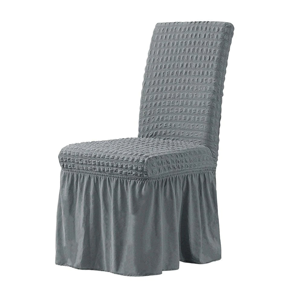 SET 6x Huse creponate cu volane premium pentru scaune din bumbac, diferite culori, Rezistente la apa, Universale