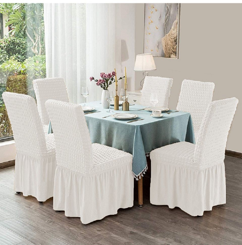 SET 6x Huse creponate cu volane premium pentru scaune din bumbac, diferite culori, Rezistente la apa, Universale