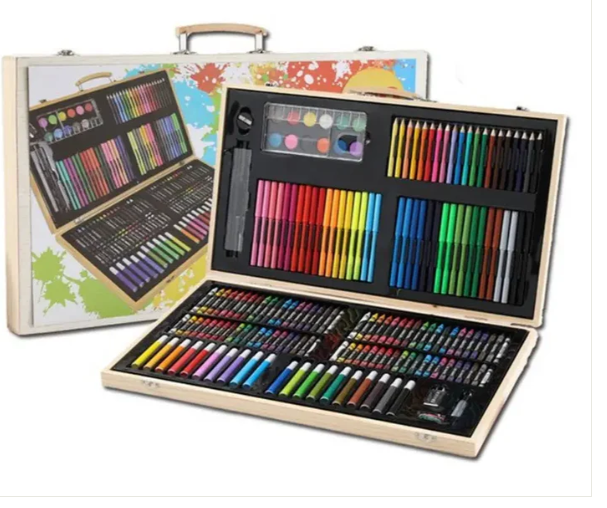 Set Complet de Desen pentru Copii, 180 Piese cu Creioane, Pasteluri și Accesorii