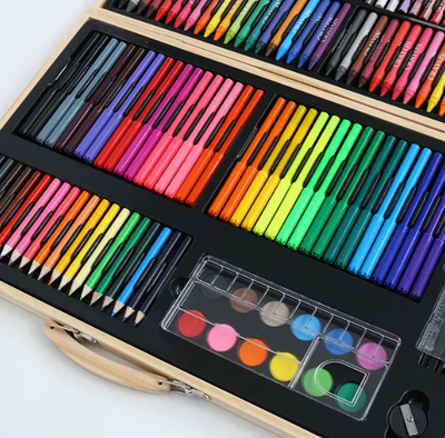 Set Complet de Desen pentru Copii, 180 Piese cu Creioane, Pasteluri și Accesorii