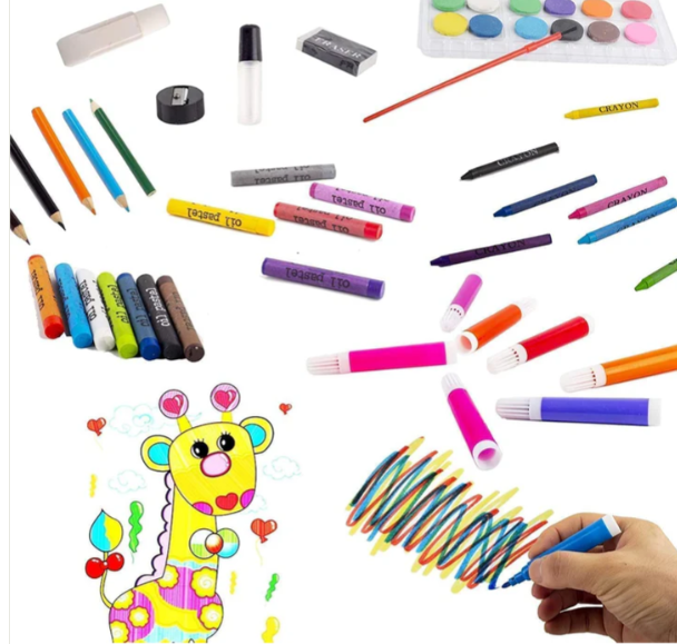 Set Complet de Desen pentru Copii, 180 Piese cu Creioane, Pasteluri și Accesorii