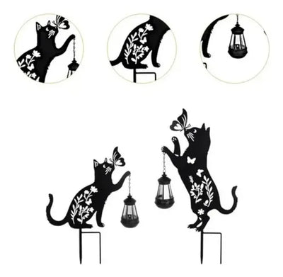 Set 2 x Lampa solara de gradina, decoratiune metalica, Pisica