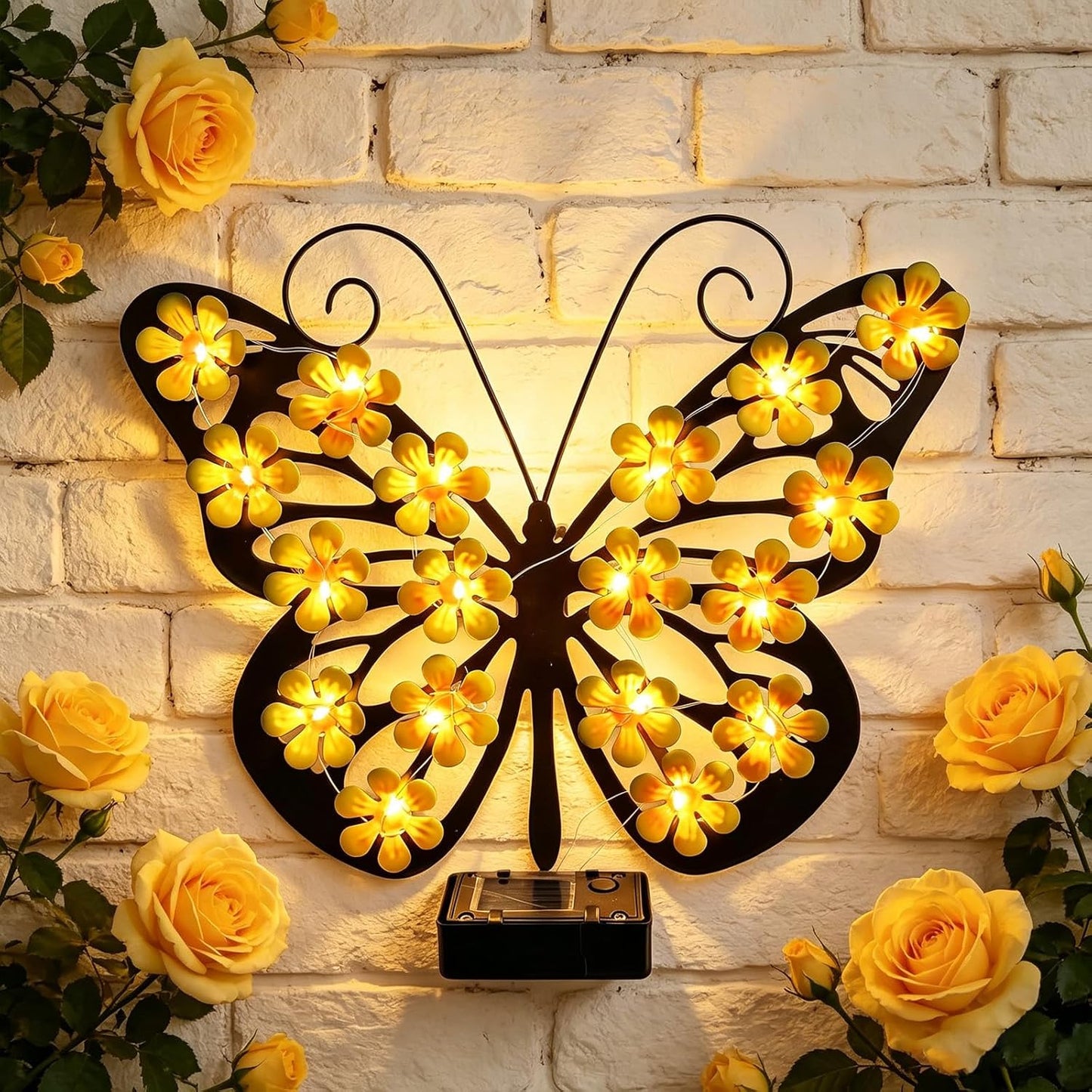 Lampa solara Butterfly, decoratiune metalica cu LED uri