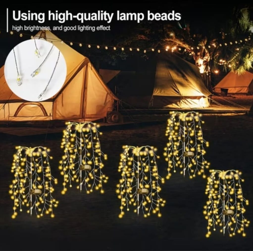 Set 2 x lampa solara tip salcie, 120 LED, alb cald