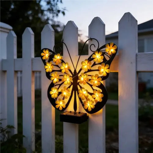 Lampa solara Butterfly, decoratiune metalica cu LED uri