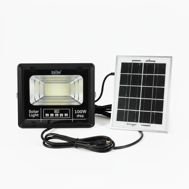 Proiector solar Innova 100 W, IP66, 6500K, telecomanda, indicator baterie