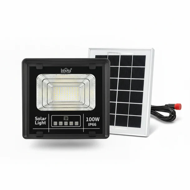 Proiector solar Innova 100 W, IP66, 6500K, telecomanda, indicator baterie