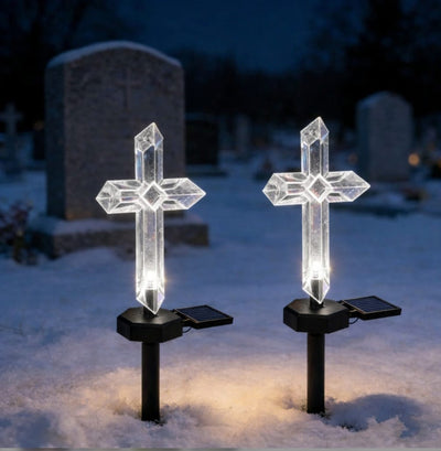 Set 2 x Cruce solara LED pentru mormant