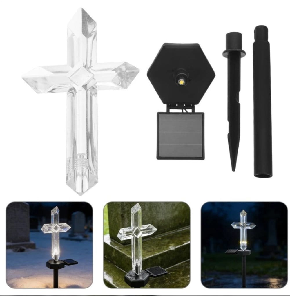Set 2 x Cruce solara LED pentru mormant