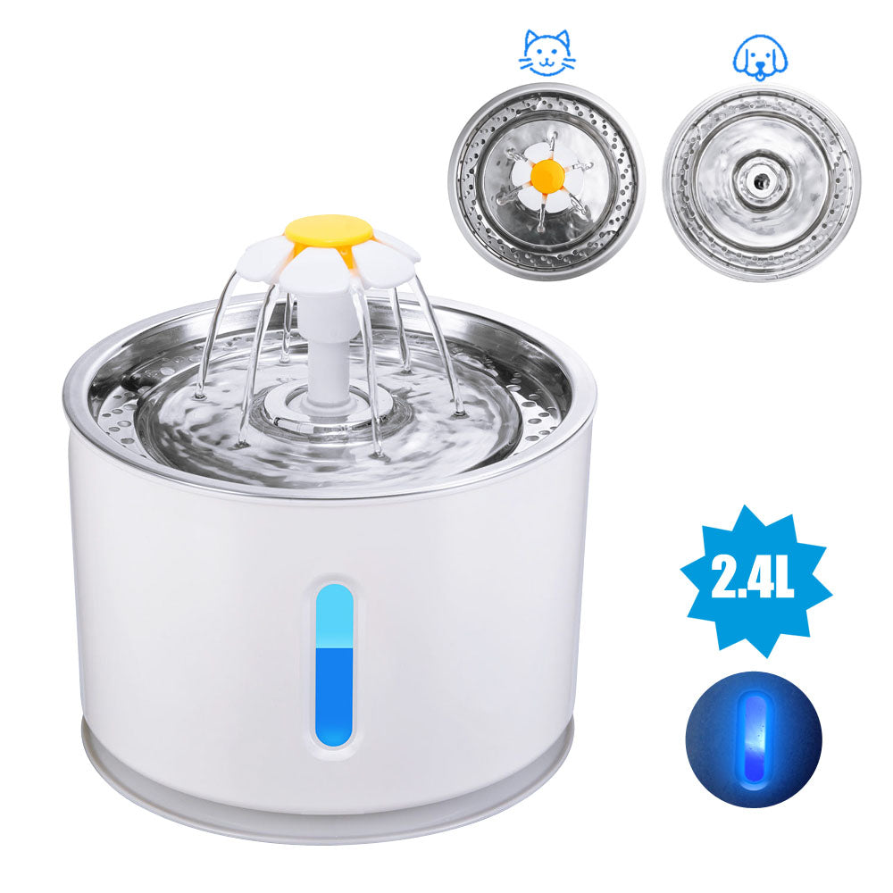 Fantana cu apa pentru animale, iluminare si functie de filtrare-purificare a apei, 2.4L