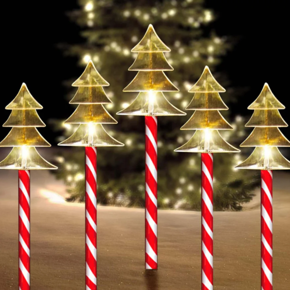 Set 5 decoratiuni luminoase solare pentru Craciun, Winter Tree, incarcare solara,40 cm
