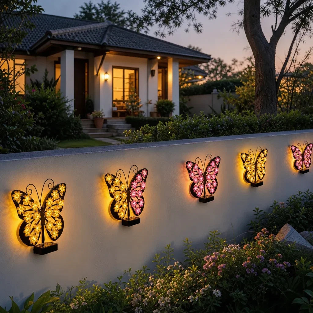 Lampa solara Butterfly, decoratiune metalica cu LED uri