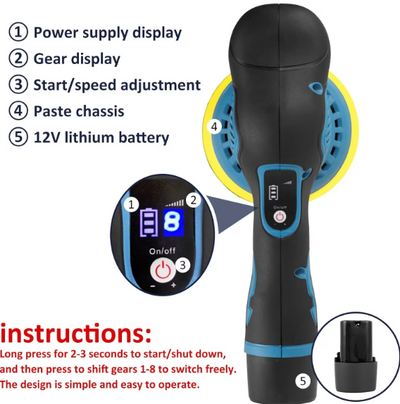 Masina de polisat auto cu accesorii, Portabil, 12V 1500mAh, 5500 Rpm, 8 Viteze
