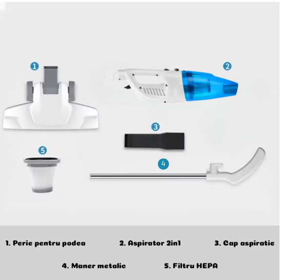 Aspirator portabil 2-in-1, 600W, filtru HEPA, cablu 4 m