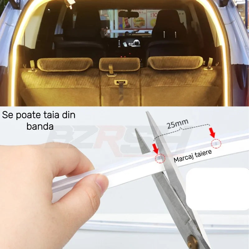 Bandă LED Portbagaj Auto 5m cu Senzor Magnetic, 12V Conectare Brichetă, 6000K Alb Rece,