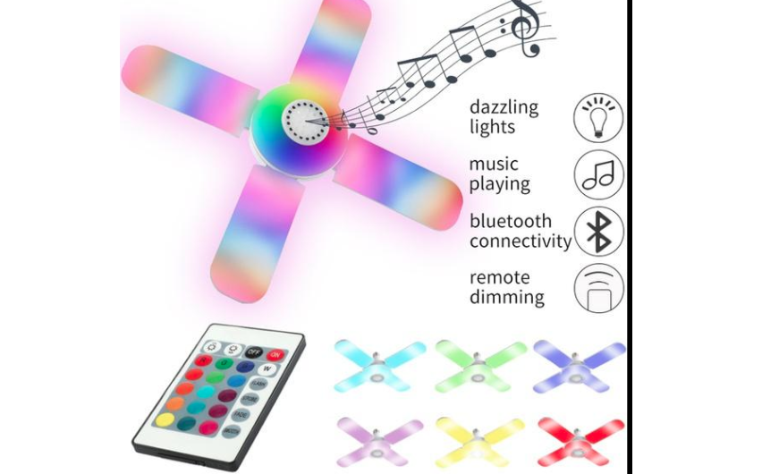 Bec 4 brate cu lumina multicolora cu functie muzicala prin bluetooth telecomanda inclusa