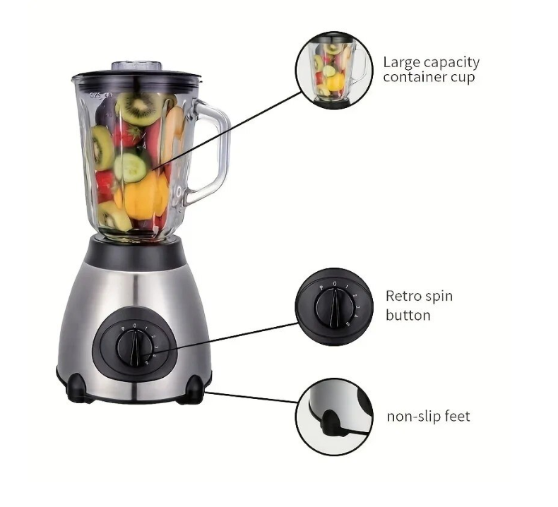 Blender multifunctional 2in1,1200W, 1.5L, 5 viteze, negru/argintiu