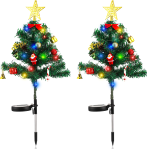 Set 2 x Lampa solara LED de Craciun, brad impodobit 68 cm