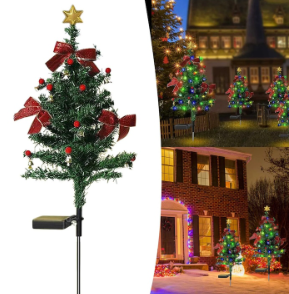 Set 2 x Lampa solara LED de Craciun, brad impodobit 68 cm