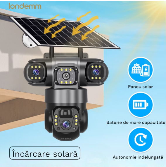 Camera De Supraveghere Video Tripla Cu Panou Solar Si Cartela SIM 4G