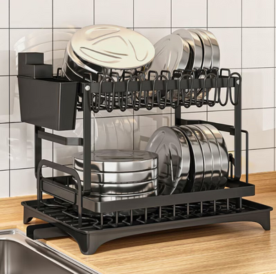 Scurgator vase, Mindblower, cu suport pentru tacamuri si pahare, design compact, negru, dimensiuni: 42 x 29 x 29 cm