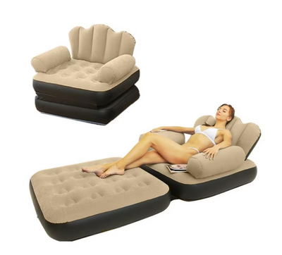 Fotoliu gonflabil, WALALLA, 2-in-1, pliabil, multifunctional, potrivit pentru dormitor si living, usor de depozitat, maro/negru