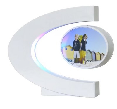 Rama foto cu levitatie magnetica, awwaline, alba, lumina LED in forma de C, ideala pentru cadou