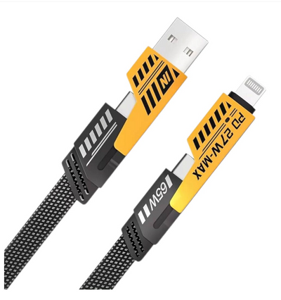 Set 2 x Cablu de date Fast Charge 4-in-1, USB-C PD 65W/27W, 1M-Type C, USB-A, compatibil iPhone, iPad, android, laptop, Huawei, Samsung