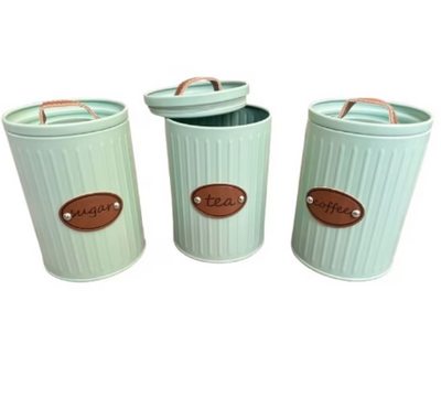 Set 3 Recipiente Decorative pentru Bucatarie: Organizare Eleganta pentru Zahar, Ceai si Cafea