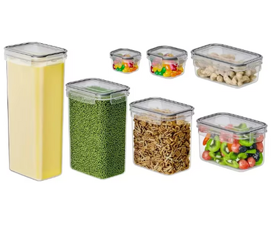 Set 7 cutii transparente pentru depozitare alimente, cu capac etans, din plastic fara BPA