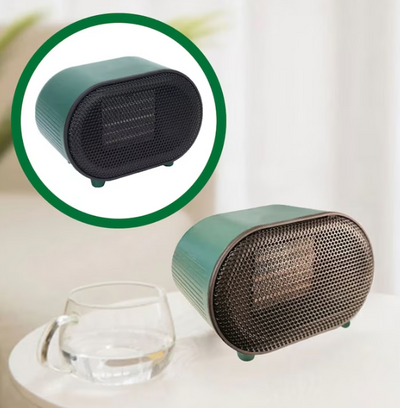 Mini aeroterma, pentru aer cald/rece, portabila, silentioasa, putere 800W, depoziatre usoara, buton ON/OFF, verde