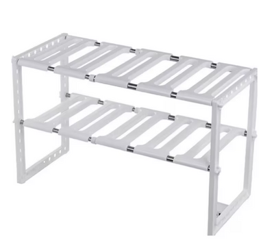 Raft Organizator pentru bucatarie sau baie, extensibil, alb inox/pvc, 47 x 26 x 38 cm, Alb