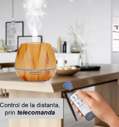 Umidificator aroma terapie ultrasonic 550 ml, cu telecomanda , LED 7 culori+ 1 ulei cadou