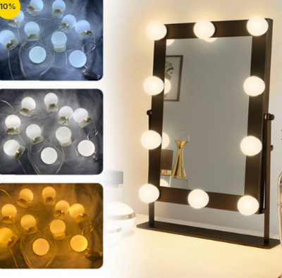 Set 10 lumini pentru oglinda, Zola®, 9 nivele de reglare, auto-adezive, plastic, 1,6W, albe